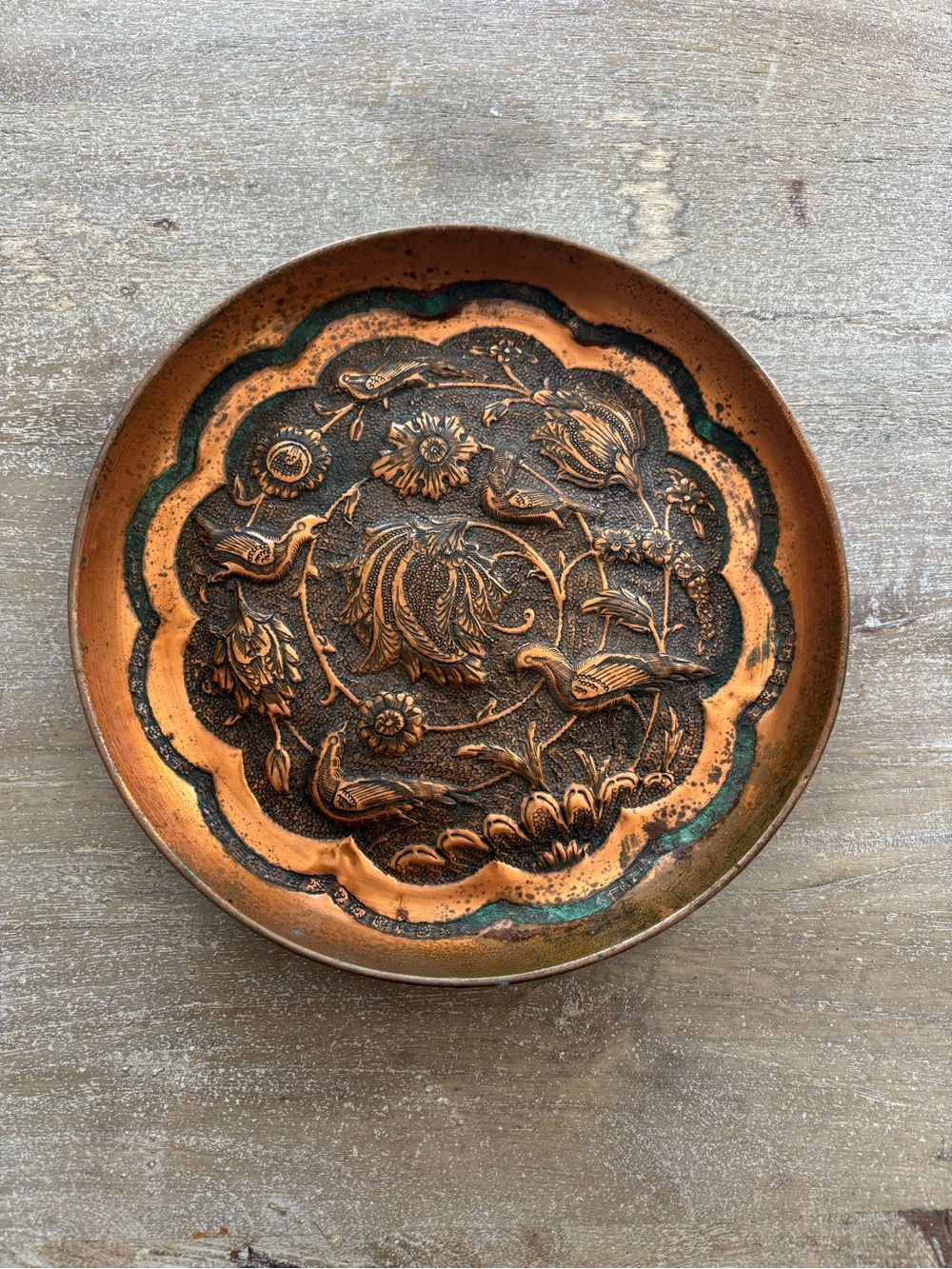 Decorative Copper Floral Wall Plate - Antique Finish